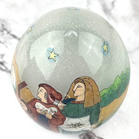 Hand Blown Glass Egg with Stand 1991 SMC in Box Religious Design Li Bien Painted - Picture 13 of 15